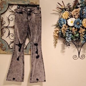 Forever 21 Gray Distressed Corduroy Flare Jeans.  NWOT Size Medium